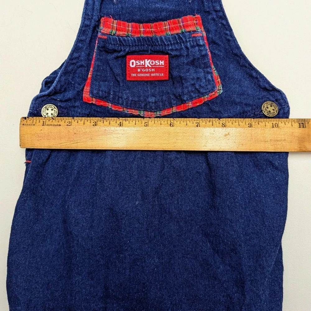 Vintage‎ OshKosh Denim & Plaid Overall Jumper Dress Union Made 80s Vestbak 2T